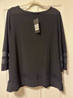 Jones New York Black Boat Neck 3/4 Sleeve Blouse